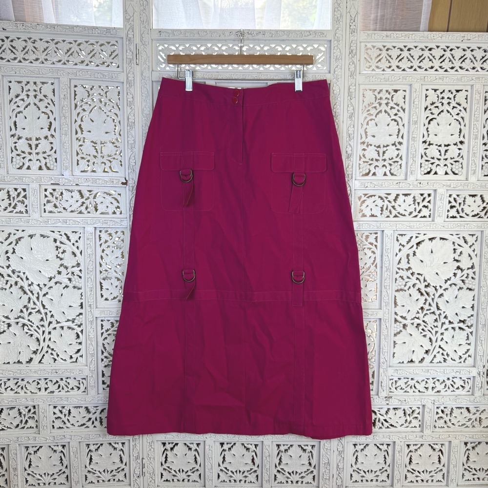Fuchsia Pink Y2K Cargo Maxi Skirt Womens US 14 Retro Hippie Boho Grunge